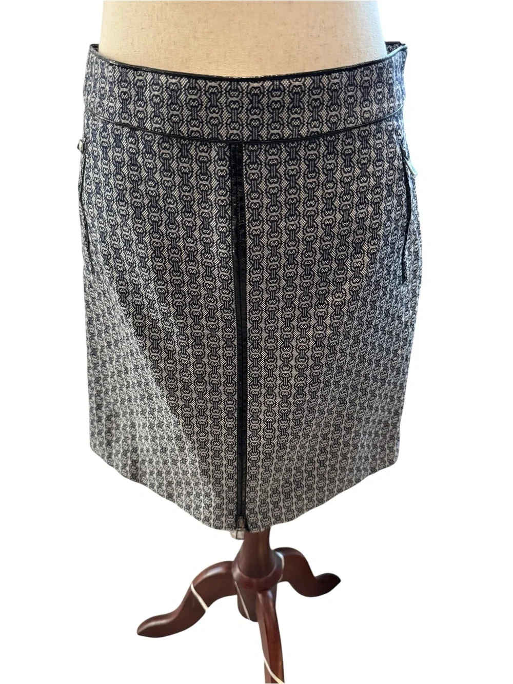 Textured Navy and White Pencil Skirt Tori Burch Size 4